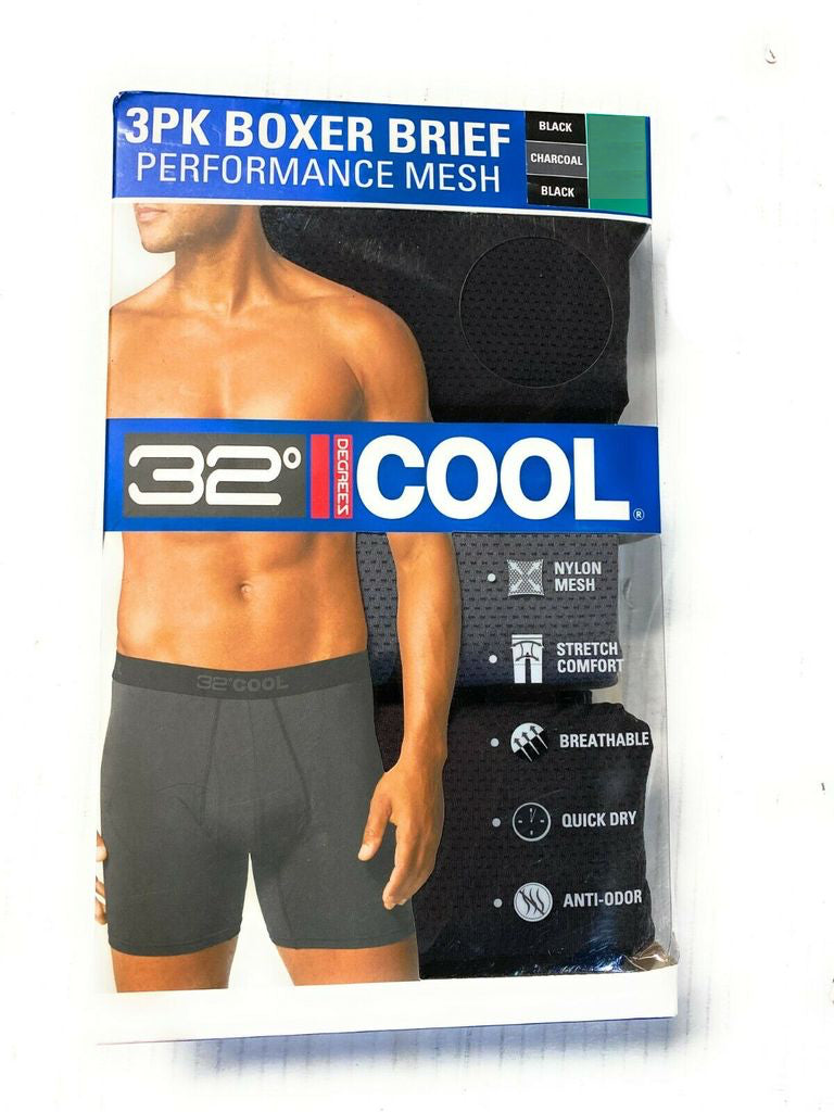 32 DEGREES Men's Mesh Wick Cool Boxer Brief (3 Pack)